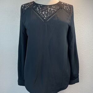 EUC CeCe Womens Black Top with Lace at the Neck and Upper Back Size S